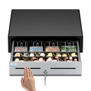 Cassetto Cassa Grande POSV-410 Manuale, 4 Banconote/8 Monete, Nero/Acciaio