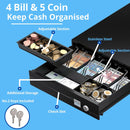 Cassetto Cassa Piccolo In Ferro Porta Banconote e Monete (euro) Apertura Automatica POS Stampante RJ, 33x38cm con Porta Tablet Universale 9-13'