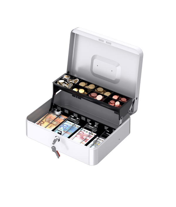 Caja de Dinero Portátil con Cerradura de Llave, Blanco