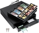 Cassetto per Registratore di Cassa POS VALLEY con staffe metalliche di montaggio sotto il bancone - Interno 4 Banconote / 8 Monete (Euro), 24V RJ11/12, 41x41x11cm, Nero