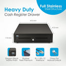 Cassetto per Registratore di Cassa POS VALLEY con staffe metalliche di montaggio sotto il bancone - Interno 4 Banconote / 8 Monete (Euro), 24V RJ11/12, 41x41x11cm, Nero