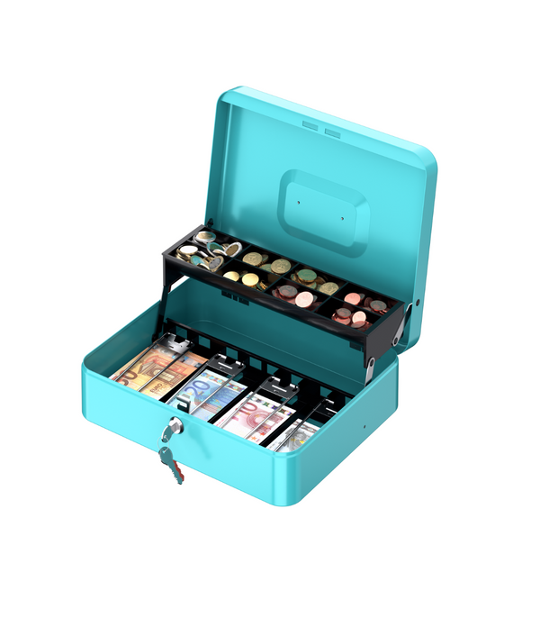 Caja de Dinero Portátil con Cerradura de Llave, Azul