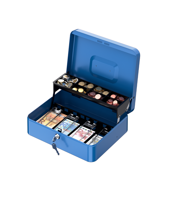 Caja de Dinero Portátil con Cerradura de Llave, Azul