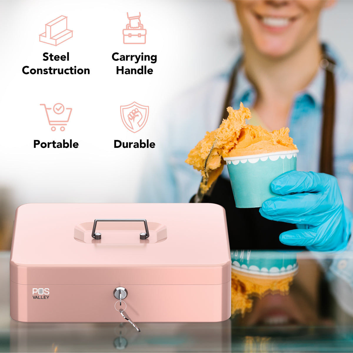 Cassetta Portavalori In Metallo Rosa - 10x17x21 Cm Con 2 Chiavi E Vassoio Rimovibile | Sicura Per Contanti - Foto 8