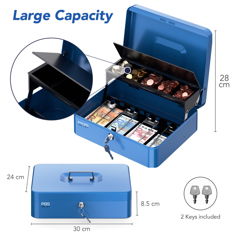 Portable Cash Box with Key Lock, Blue
