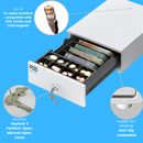 Cassetto Cassa Mini POSV-250 Mini, 4 Banconote/8 Monete, Bianco, RJ