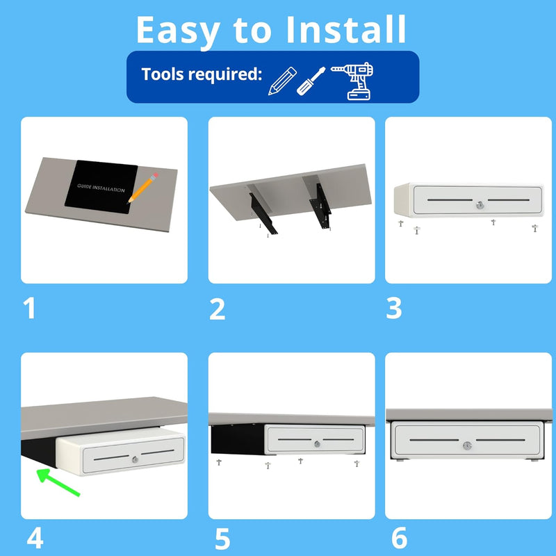 Cassetto per Registratore di Cassa POS VALLEY con staffe metalliche di montaggio sotto il bancone - Interno 4 Banconote / 8 Monete (Euro), 24V RJ11/12, 33x33 cm
