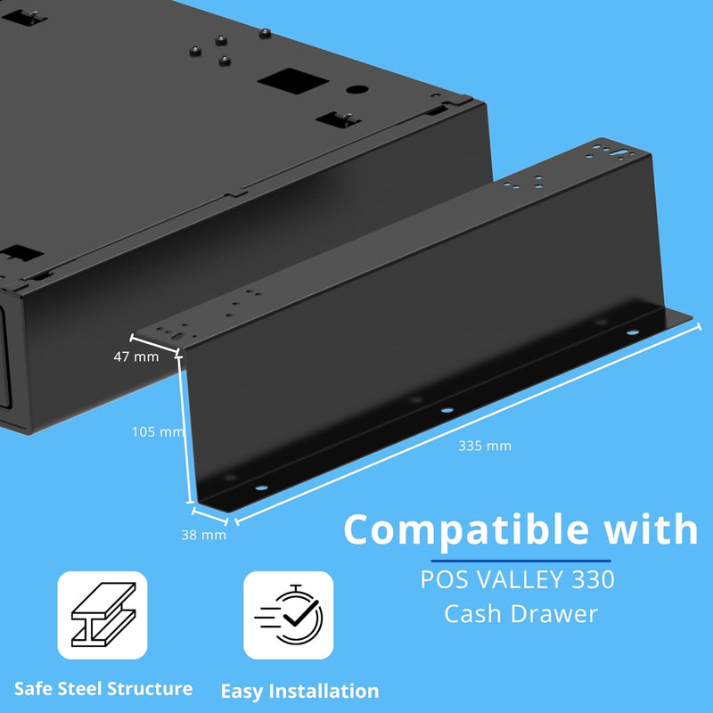 Cassetto per Registratore di Cassa POS VALLEY con staffe metalliche di montaggio sotto il bancone - Interno 4 Banconote / 8 Monete (Euro), 24V RJ11/12, 33x33 cm